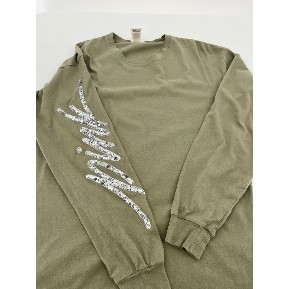 PINK Victoria's Secret Silver Sequin Logo Long Sleeve Tee Women‎ XS Army Green